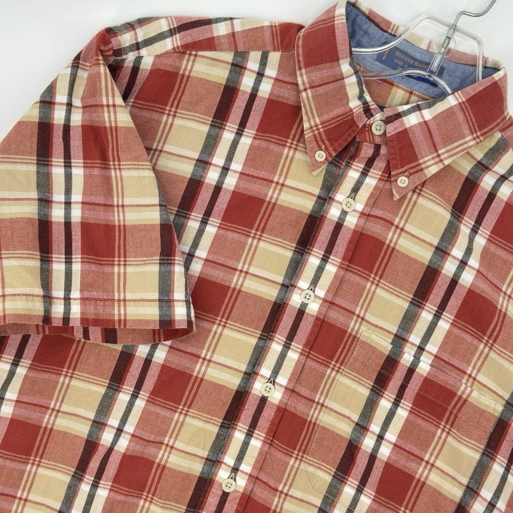 Pendleton Seaside Shirt Men's L Red Plaid Button Down Short‎ Sleeve 100% Cotton